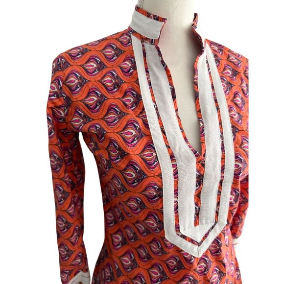 LAUREN GOLD Resort Orange Patterned Tunic Dress Size 4 NEW NWOT - Picture 8 of 10
